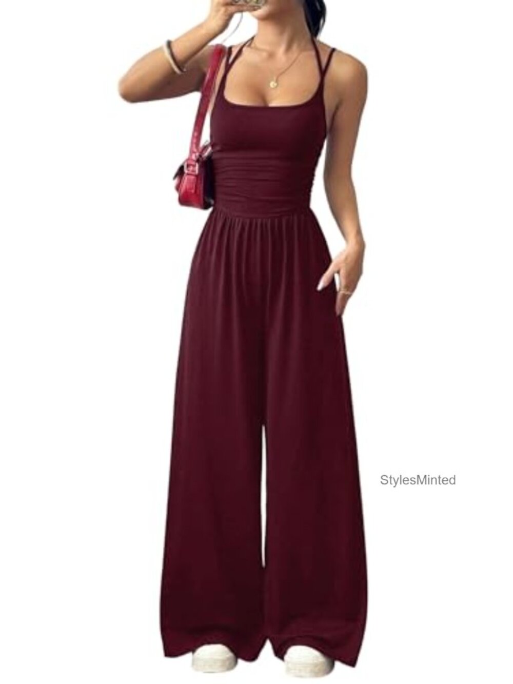 Wide Leg Spaghetti Strap Jumpsuit Backless One Piece Outfit Vacation